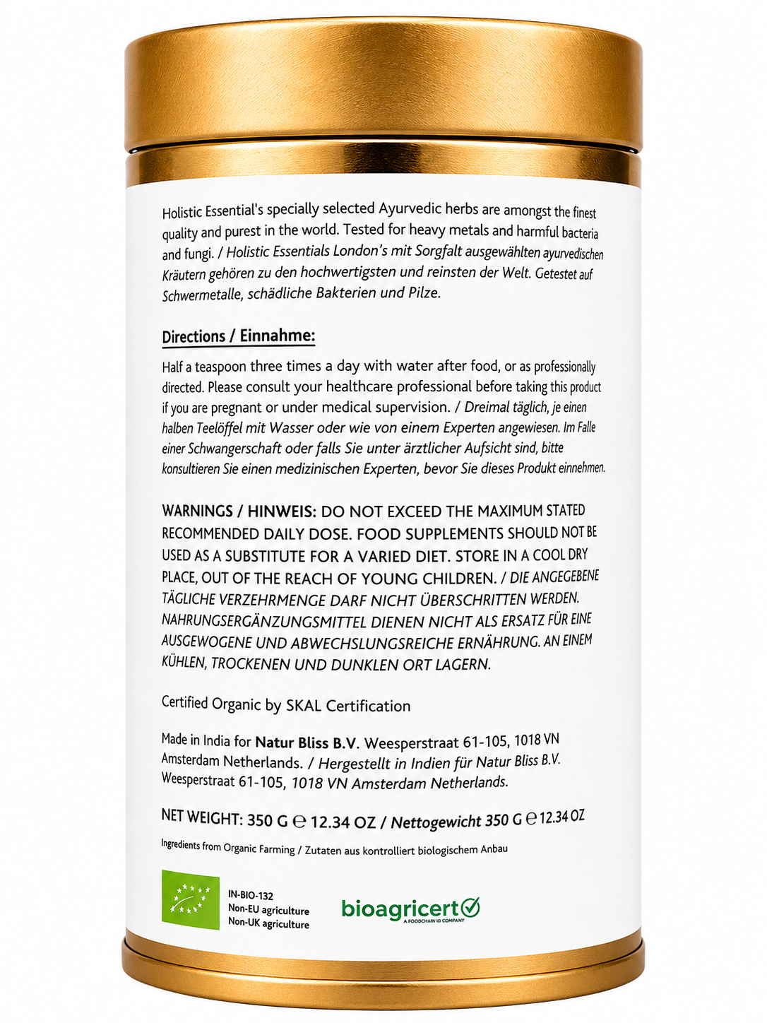 Pure & Natural Organic Tulsi Powder - 350G | Holistic Essentials Europe - Directions