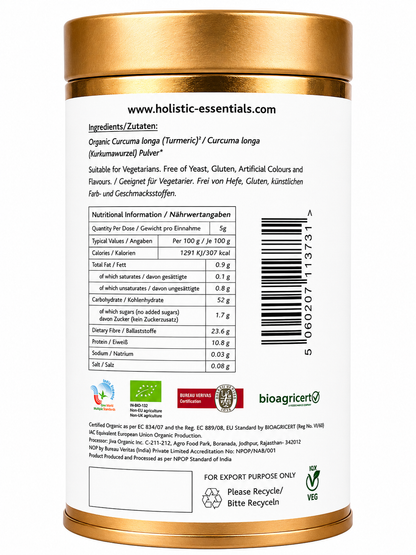 Organic Turmeric Powder -500g | Holistic Essentials Europe - Ingredients