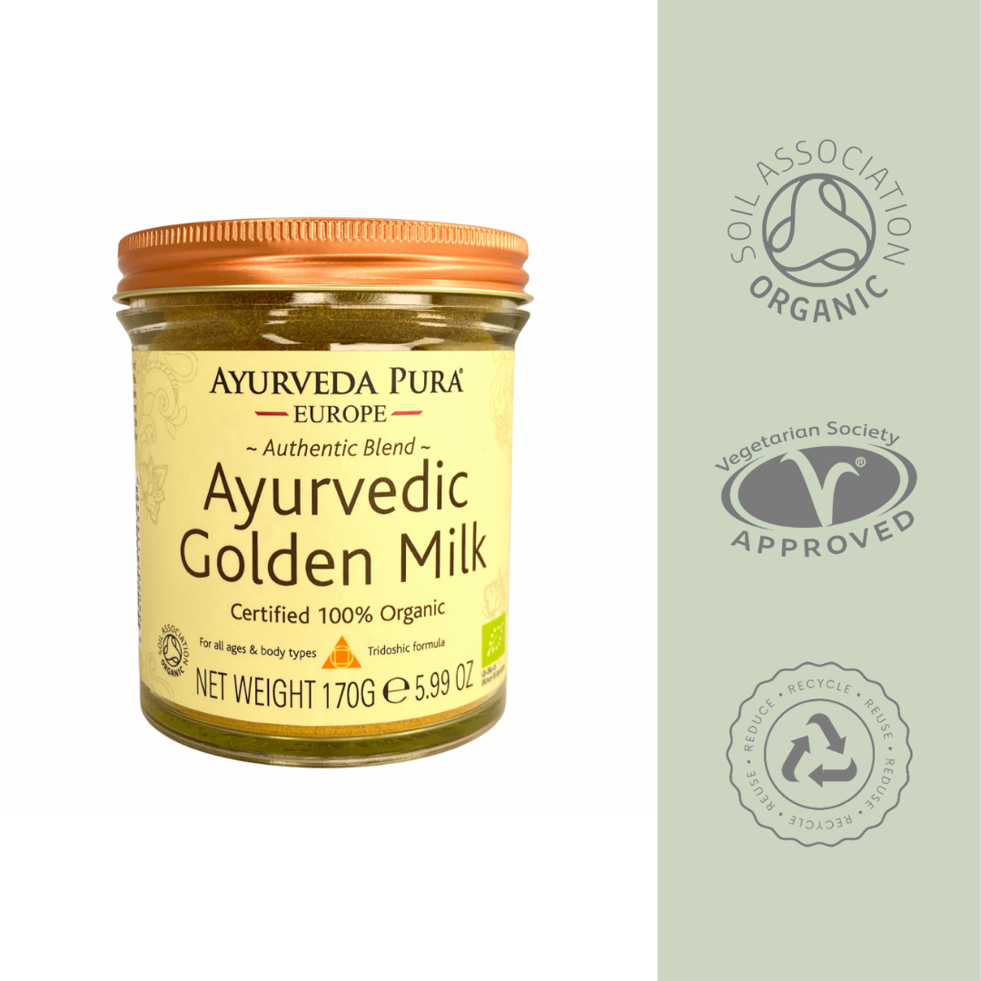 Ayurvedic Golden Milk | Holistic Essentials with logos
